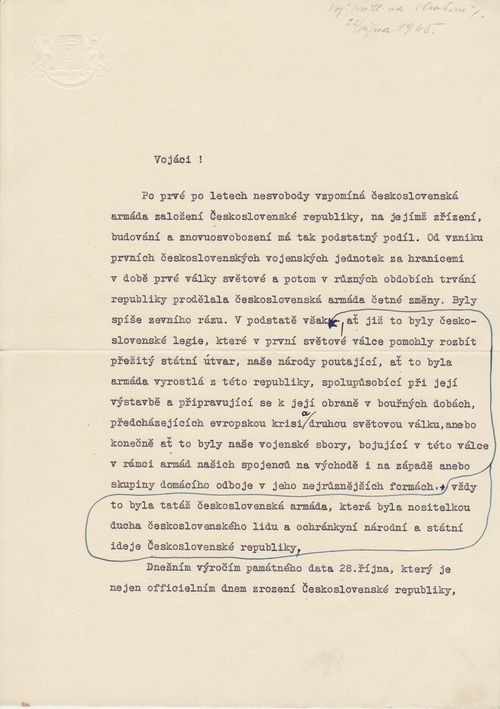 Text projevu E. Beneše 27.10.1945