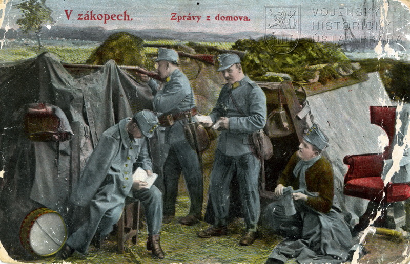 V zákopech – Zprávy z domova, Rakousko-Uhersko, kolem 1915, pohlednice první světová válka