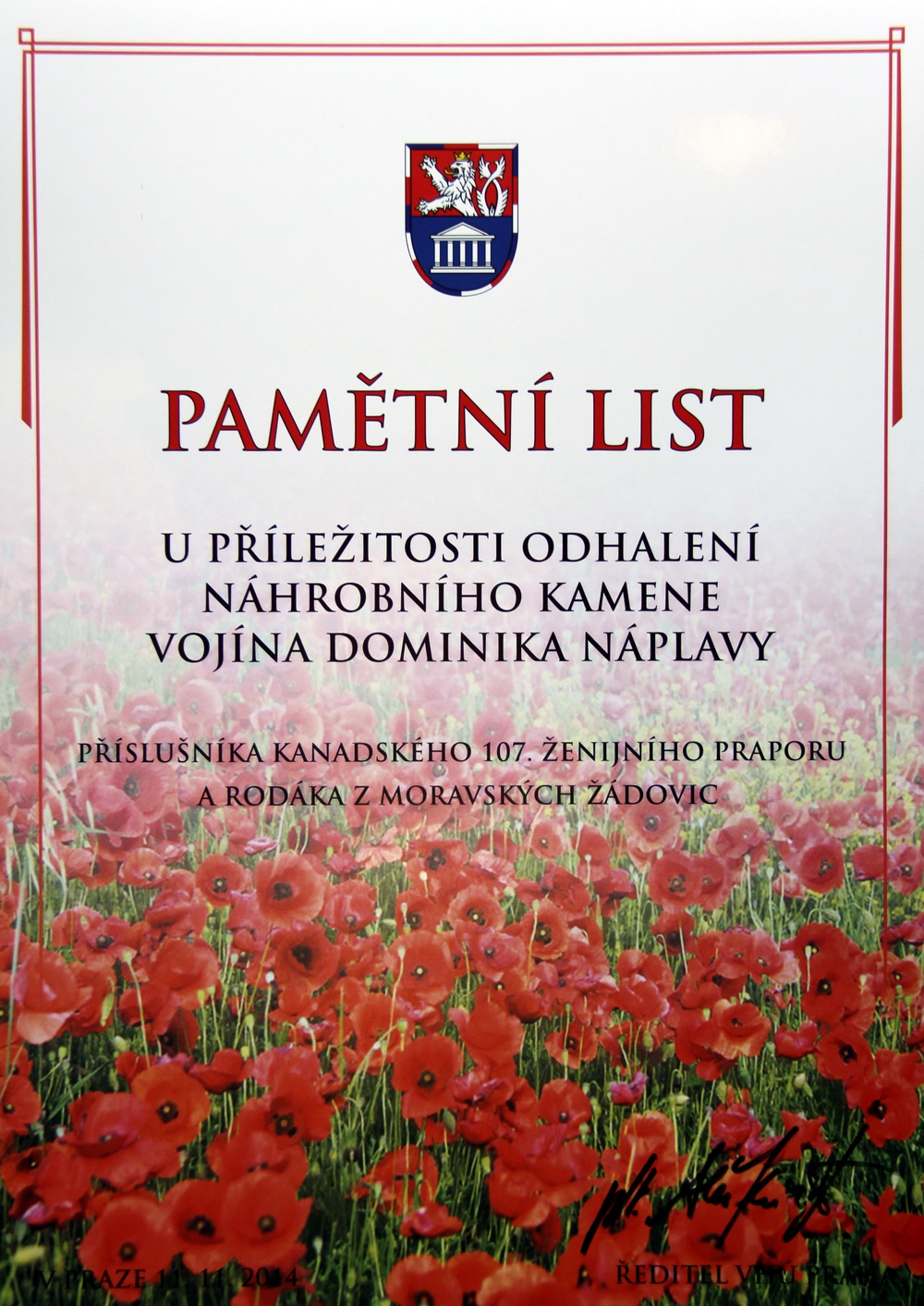 Pamětní list, kteří účastníci akce obdrželi