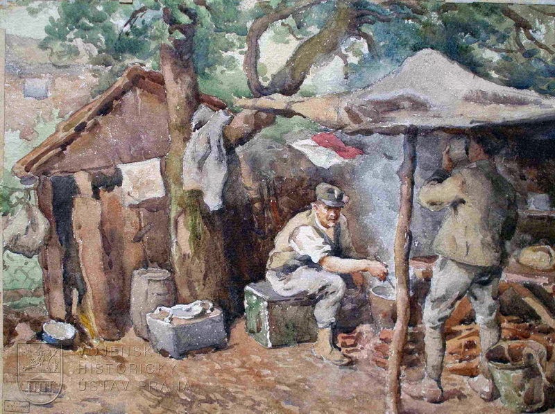 Břetislav Bartoš, Kuchyně výzvědné roty Astico, Itálie, 1918.