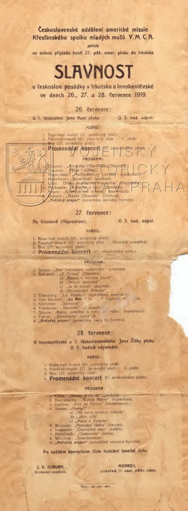 Program slavnosti u československé posádky v Irkutsku a Innokentěvské, 1919