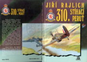 Hřbet a přední a zadní desky knihy s expresivní ilustrací stíhacího letounu Hawker Hurricane Mk. I od 310. perutě útočícího během bitvy o Británii na německý bombardér Dornier Do-17.