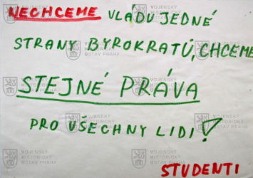 Leták z období sametové revoluce 17. listopadu 1989