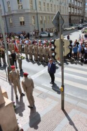 Náměstek ředitele Ústavu pro studium totalitních režimů Petr Hlaváček při pietním aktu u chrámu sv. Cyrila a Metoděje, Resslova ulice, 18. 6. 2024. FOTO Jiří Reichl, VHÚ