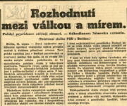 Zpráva o polském „odmítnutí“ ultimáta. Národní politika 1. září 1939.