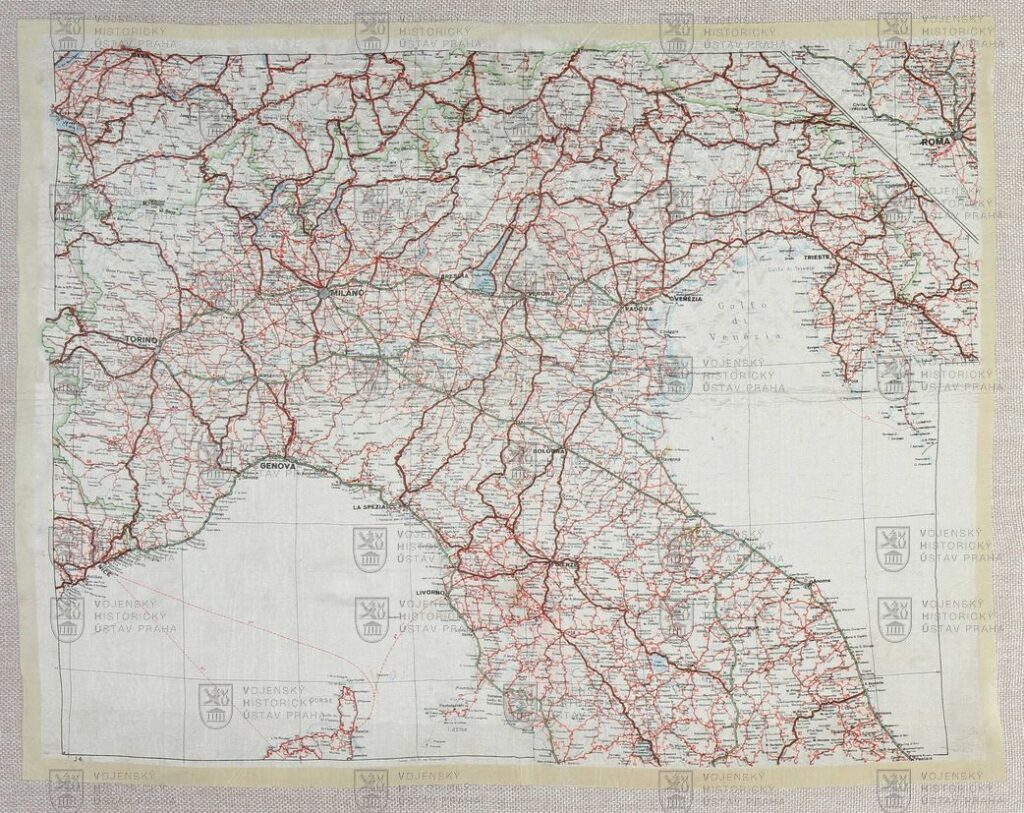 Mapa severní Itálie z výbavy výsadku Silica, 1944