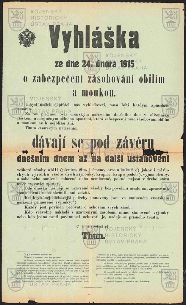 Vyhláška ze dne 24. února 1915 o zabezpečení zásobování obilím a moukou