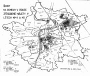 Škody na domech způsobené třemi americkými nálety na Prahu 15. 11. 1944, 14. 2. 1945 a 25. 3. 1945. Zpracoval Statistický úřad hl. m. Prahy