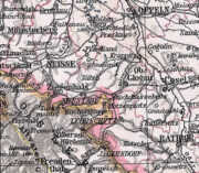 Širší okolí Osoblažského výběžku na mapě Slezska z roku 1905 s německými zeměpisnými názvy