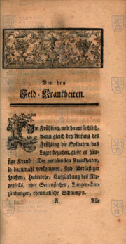 Úvod pojednání o nemocích vojáků; SWIETEN, Gerard van. Kurze Beschreibung und Heilungsart der Krankheiten welche am öftesten in dem Feldlager beobachtet werden