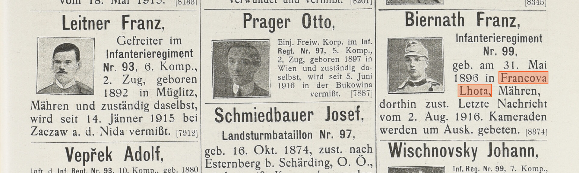 Österreichisches Suchblatt – digitální zpřístupnění jednoho pátracího listu z první světové války