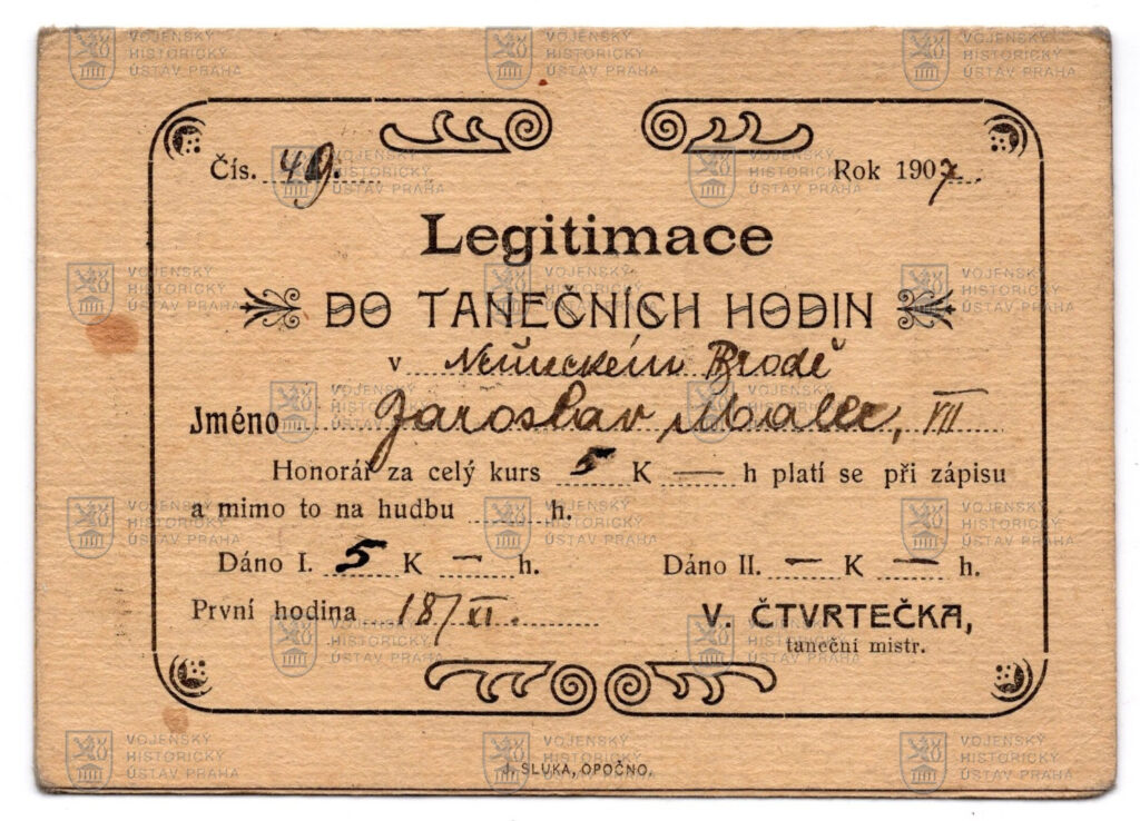 Legitimace do tanečních hodin gen. Jaroslava Malce, 1907